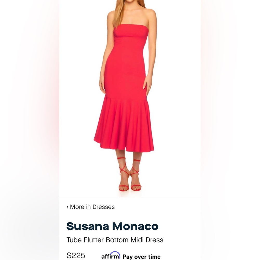 Susana Monaco Tube Flutter bottom midi dress NWT medium watermelon is the tone